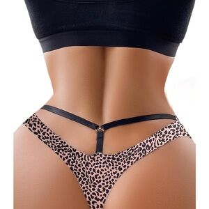 Strappy Leopard Print Thong Panty - Pink